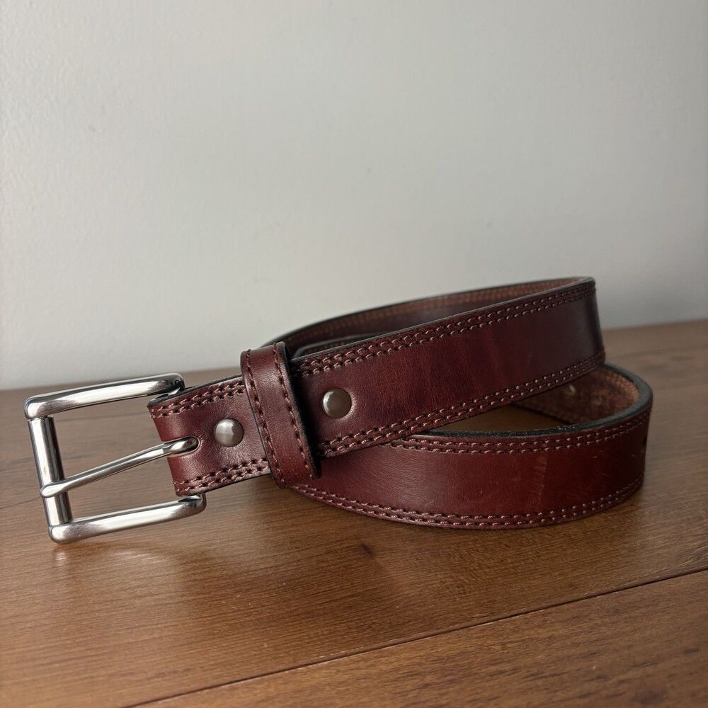 Bullhide Belts The Eastwood Mens Brown Double Stitched Leather Belt Max Thick 32